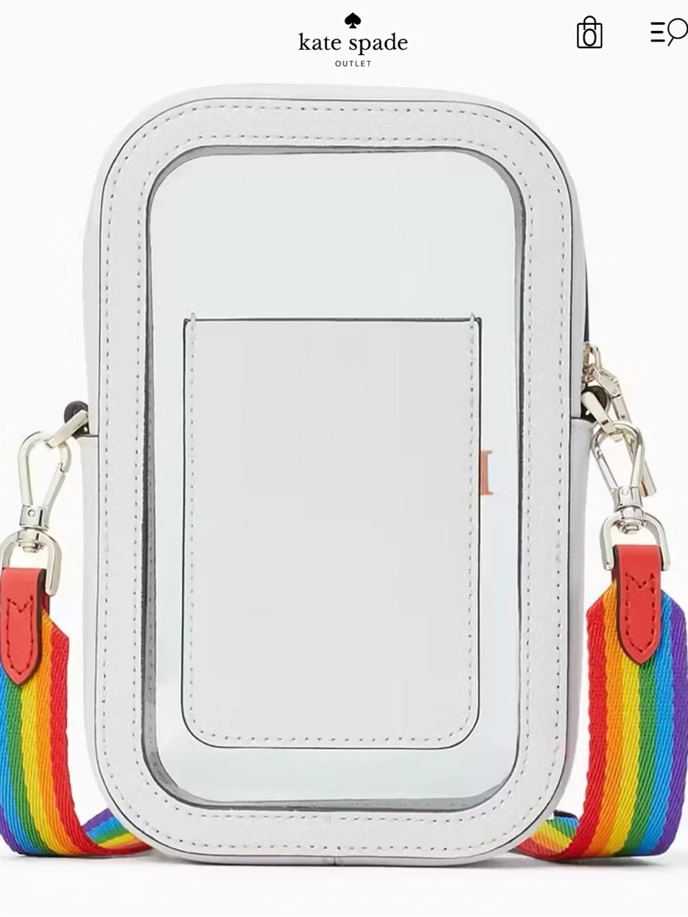 kate spade White Clear Crossbody with Red Heart Coin Pouch and Rainbow Strap